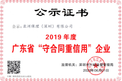 2019年度广东省“守合同重信用”企业